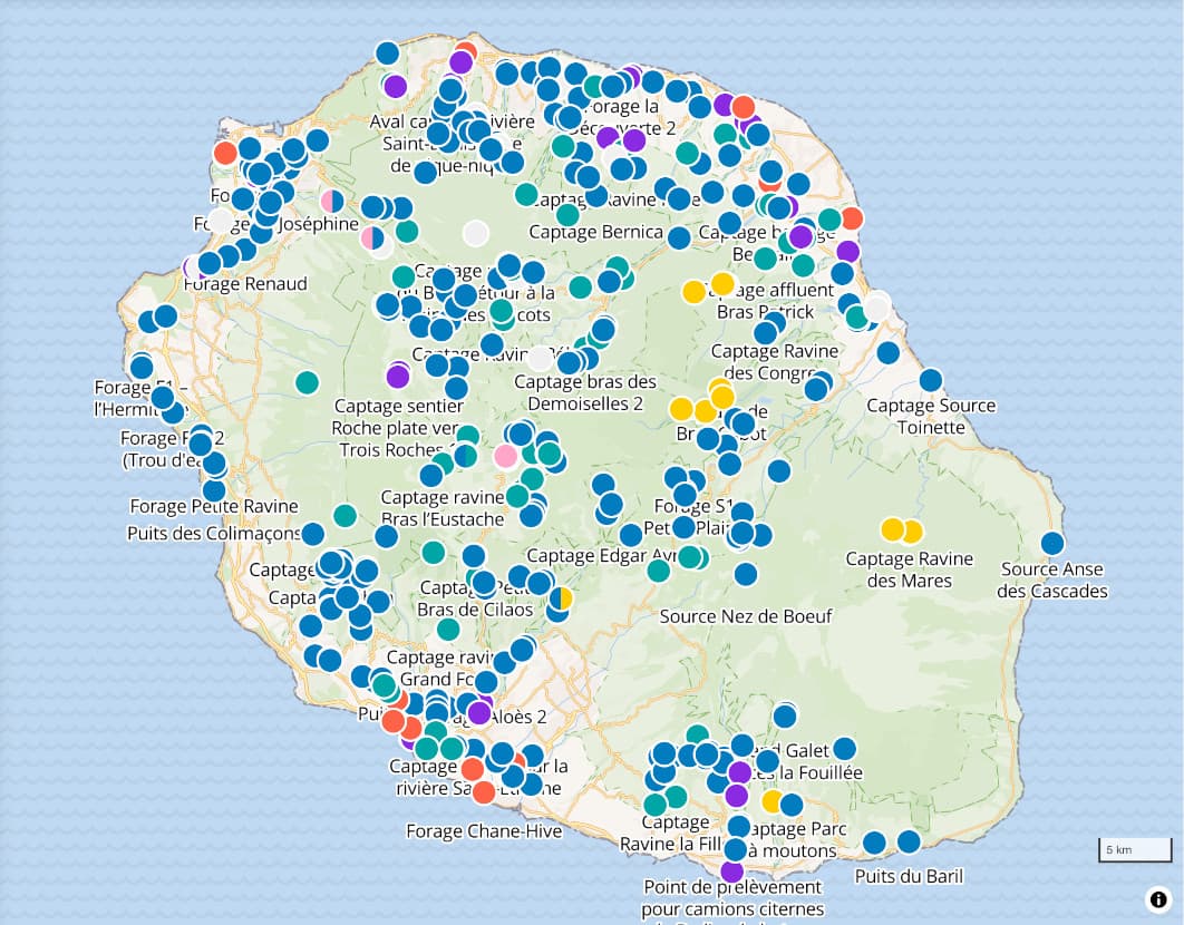 Carte des points de prélèvements à La Réunion